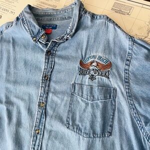 Vintage 2011 Daytona Bike Week Denim Button Up Shirt